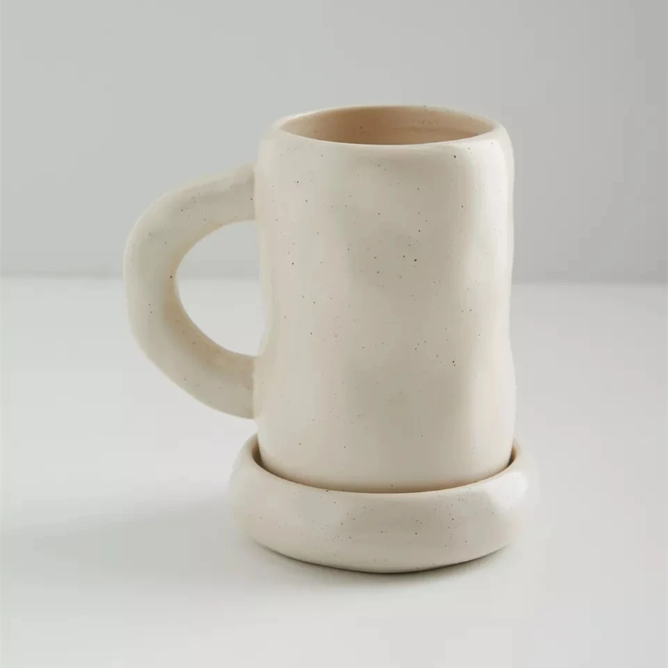 Elegant matte drinkware gift item big speckled mugs cheap handmade wholesale custom logo ceramic mug with saucer