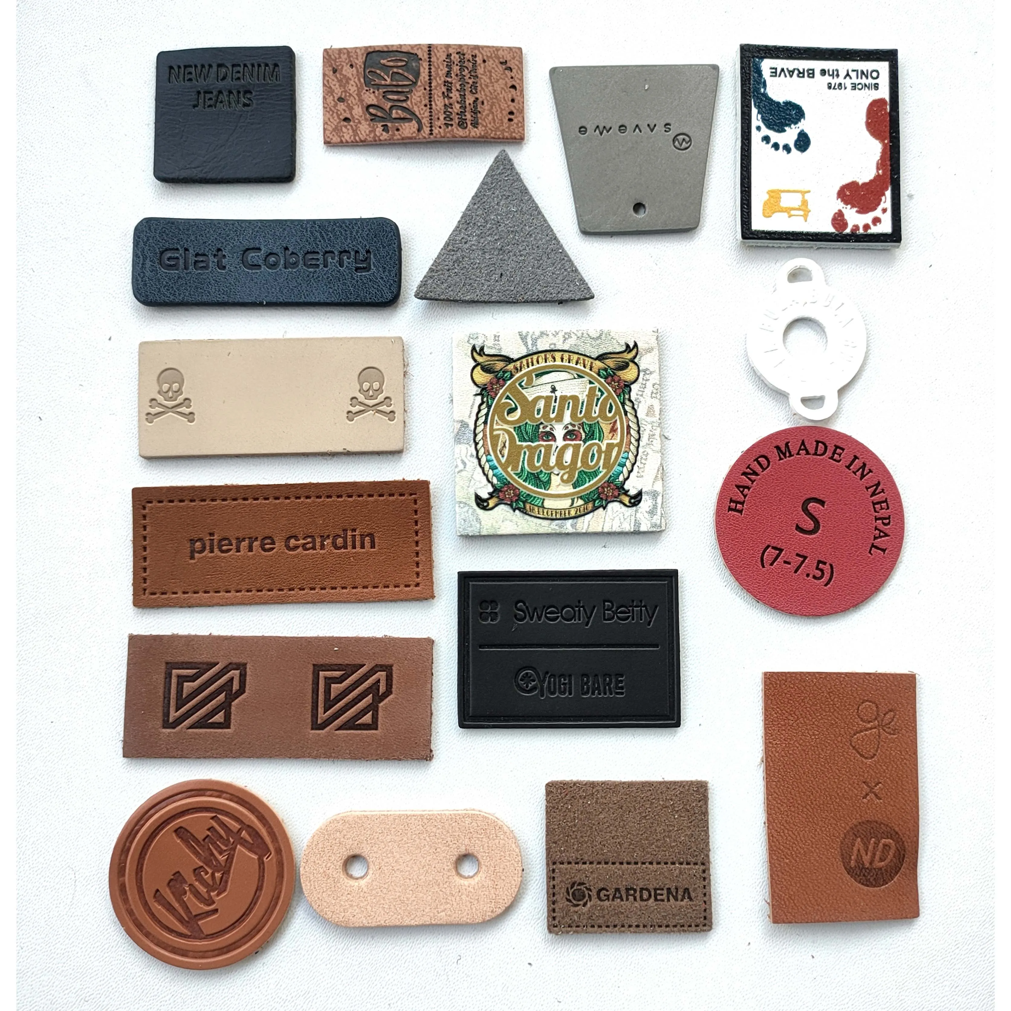 Factory custom black genuine leather embossed printed chain leather label