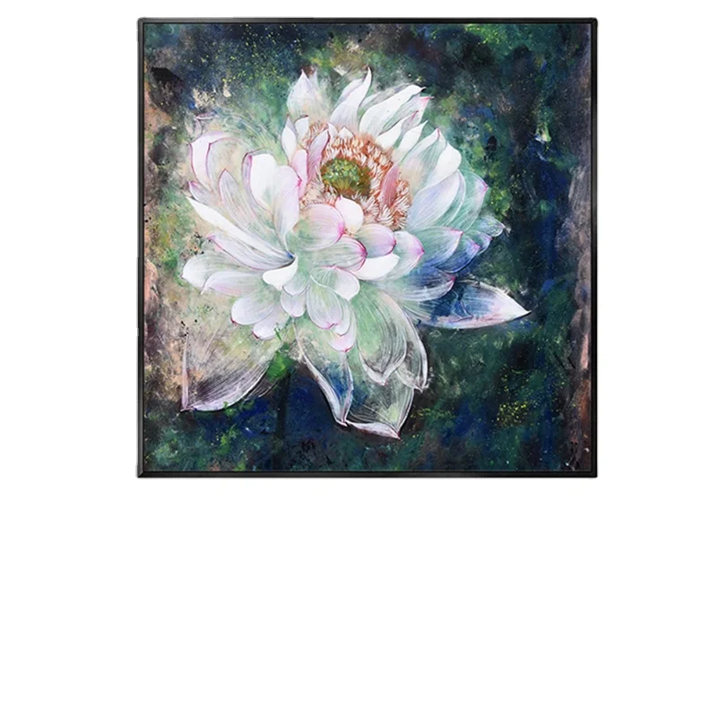Hand-painted lotus oil painting flowers living room decorative paintings corridor hanging paintings light luxury American murals