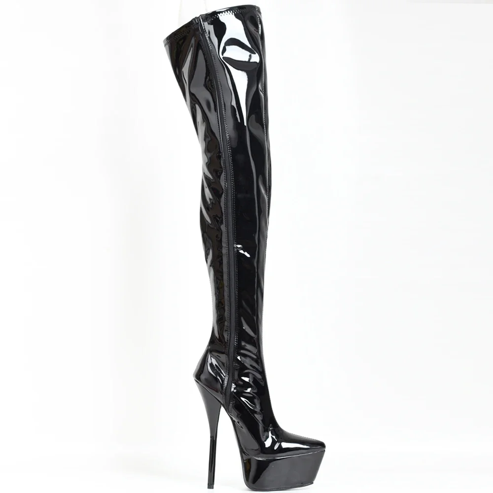 18cm High Heel Womans Sexy Patent Stretch Fetish Over The Knee Thigh High Heel Platform Boots
