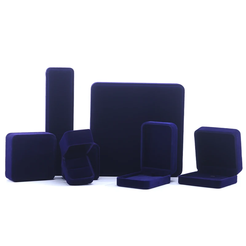 Hanhong custom wholesale hot sale jewelry packaging box earrings necklace gift box blue velvet ring jewelry box