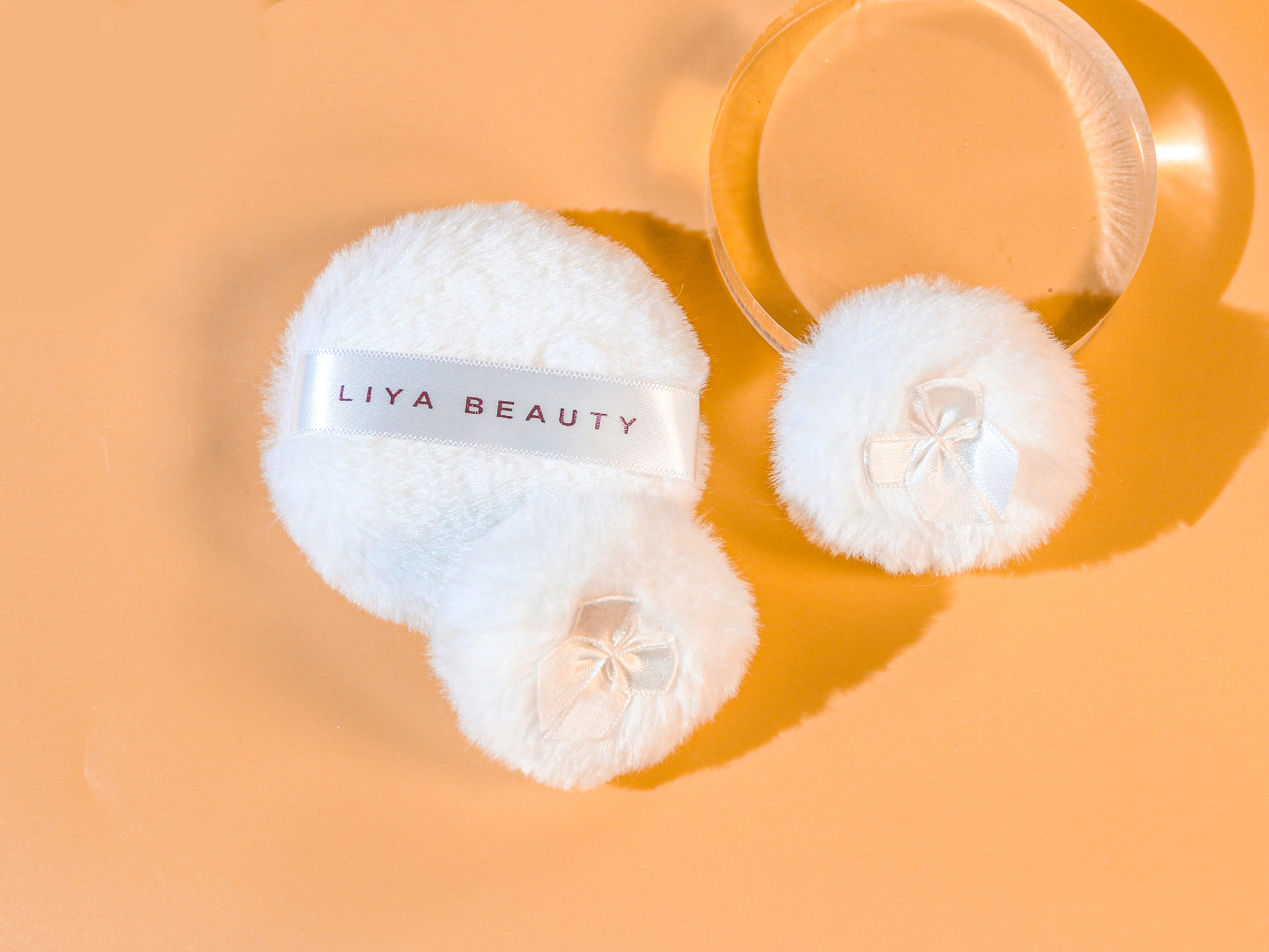 Imitation rabbit fur super soft long hair ribbon bow face body loose powder highlight powder puff