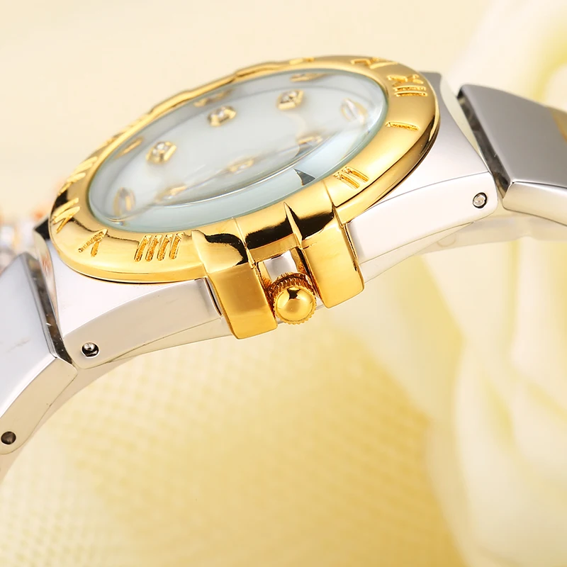 
Miss Fox Fashion Watches Women Diamond Roman Numerals Mother Pearl OmegaINGLY Ladies Gold Watch Waterproof Uhr Quartz Wristwatch 