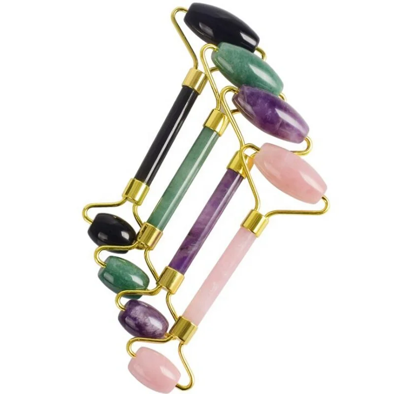 Massage Jade Roller Guasha Tool for Face Real Jade 100% Natural Stone Pink Rose Quartz Crystal Jasper etc