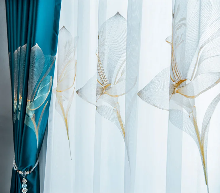 Luxury style embroidered blackout curtains embroidery window sheer simple modern style curtains for the living room