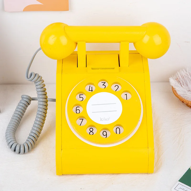 Wooden Simulation Retro Telephone Toy Kids Wood Simulation Phone Play House Toy Baby Early Educational Gifts Home Decoration