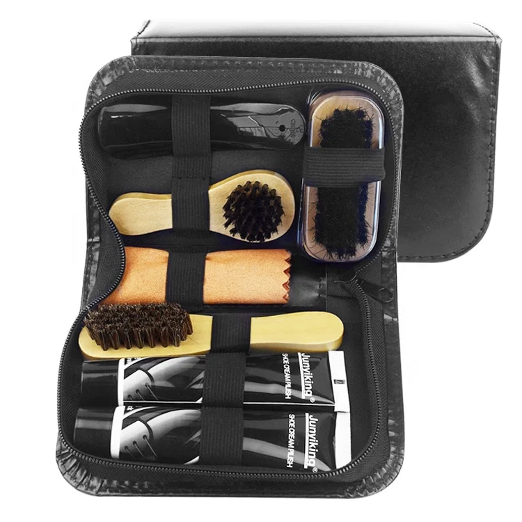 Shoe care kit with PU leather pouch and 3pcs brushes
