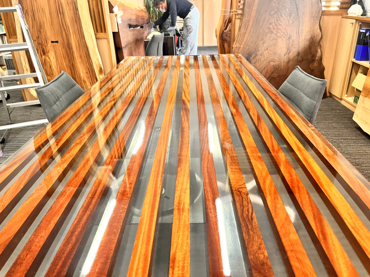 Japanese long mahogany rejin custom solid wood dining table for restaurants