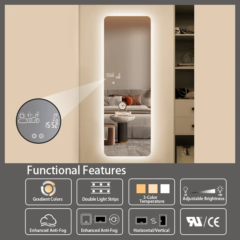 Factory direct sell Weather Forecast 3 color Light Waterproof LED full body Mirror With Bluetooth