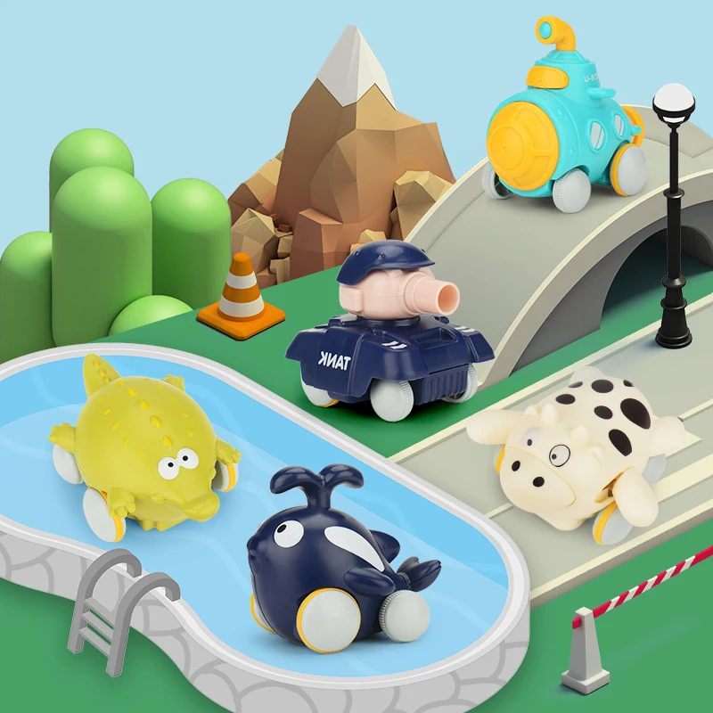 Baby Mini Cartoon Animals Racing Trucks Educational Push and Go Friction Powered Vehicles Car Toys