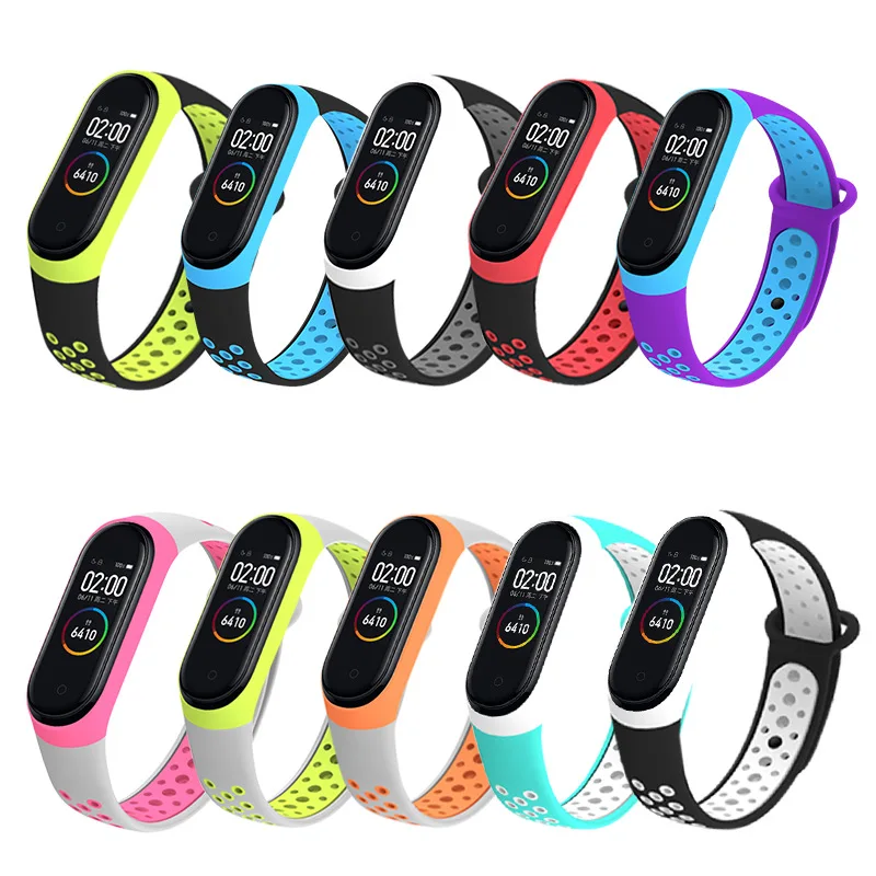 Спортивный ремешок для часов силиконовый двухцветный браслет Xiaomi Mi Band 6 5 4 3 Amazfit