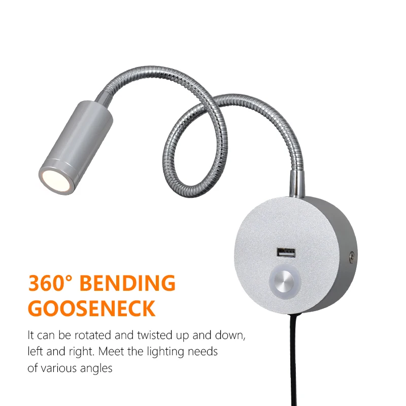 bedside hotel headboard reading lighting led usb Charging port book reading light Dimmable wall lamp Bedroom night light