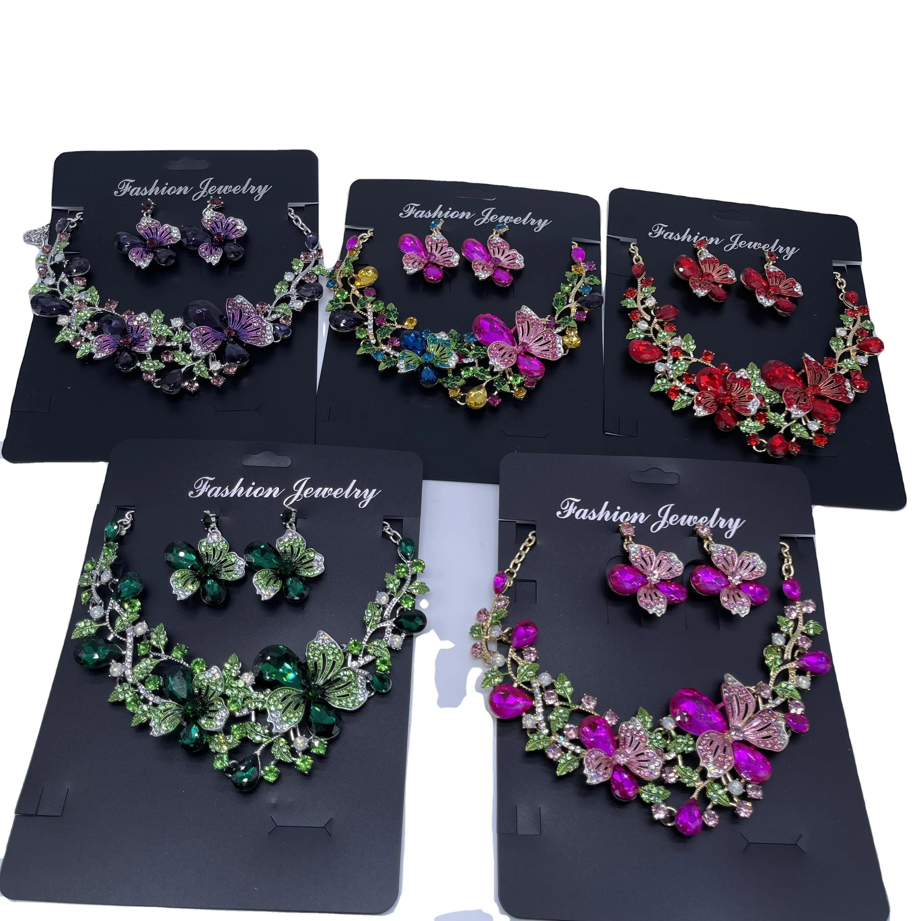 Wholesale Fashion Rhinestone Jewelry Sets Bling Necklace and Earring for Wedding Gift Party Engagement Anniversary