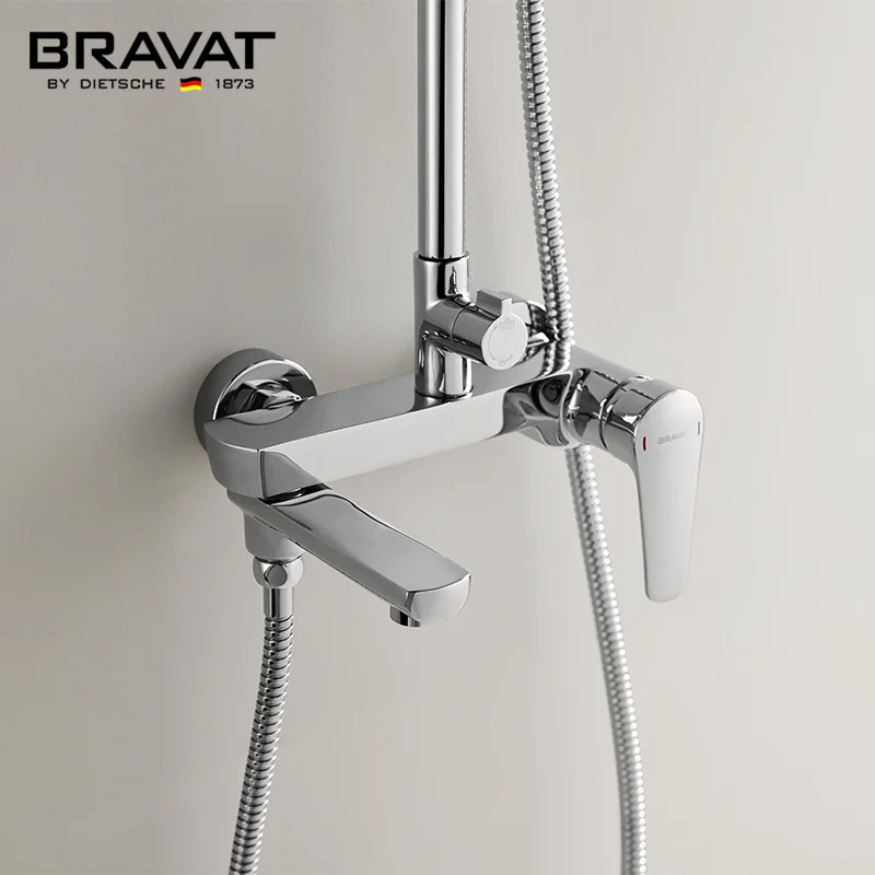 Bravat Modern style Exposed Shower Zinc handle Faucet Wall-Mounted Chrome Shower Faucet for Bathroom