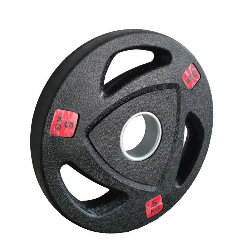 Hand grip tri grip 3 holes black rubber coated speed bumper barbell weight plate