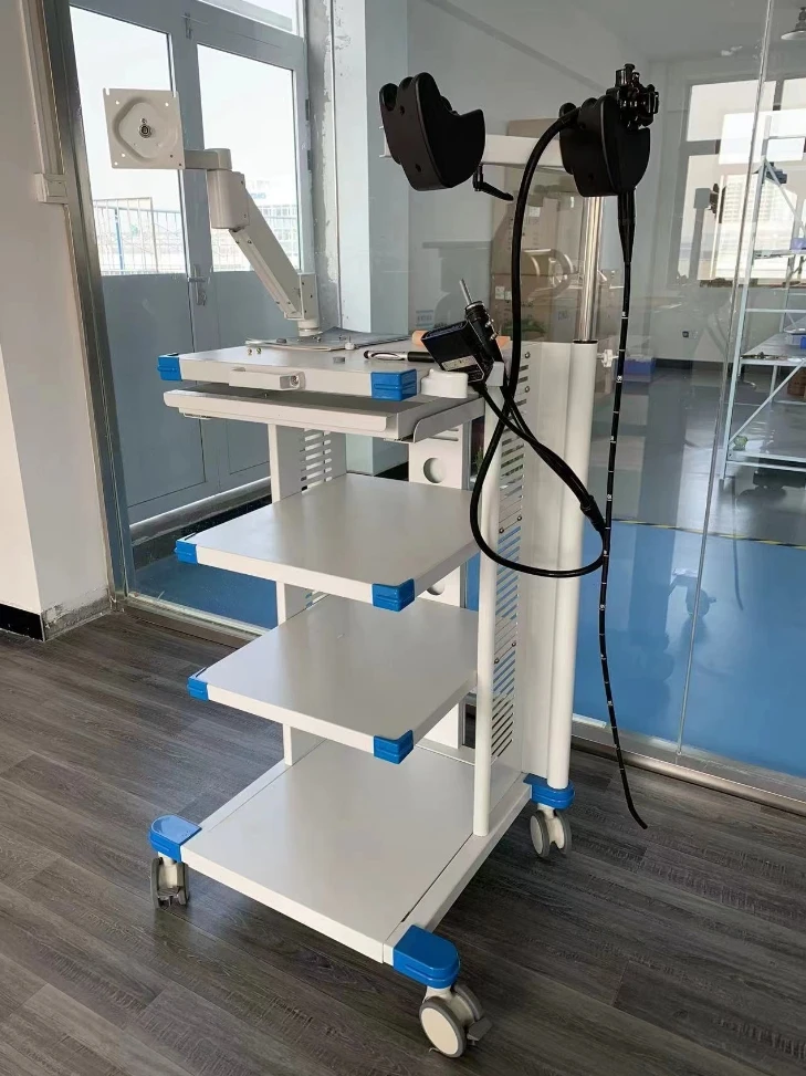 High Quality Endoscopic White Medical Instrument Trolley Aluminium Heavy Duty Medical Furniture Equipment Clinic Wheels Trolley