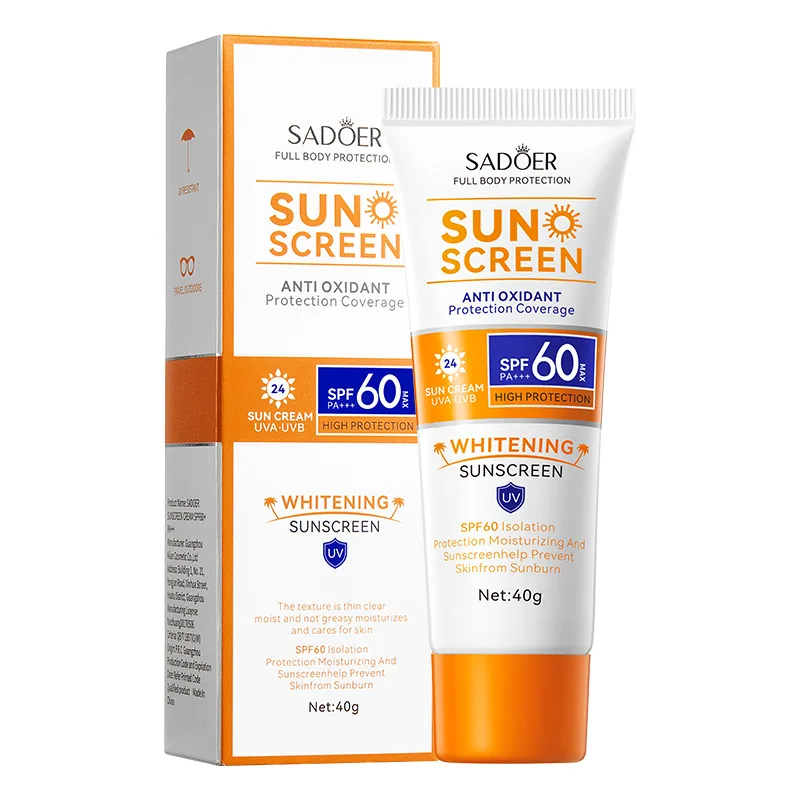 SADOER SPF60+ Sunscreen Cream Resist Light Aging Full Band UV Blocking Whitening Sunscreen Cream