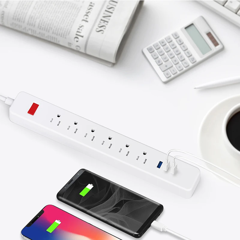 Сетевая розетка Leishen стандартная США 6 Горизонтальных разъемов 3 Usb-порта 4 2 А высококачественные огнестойкие материалы для