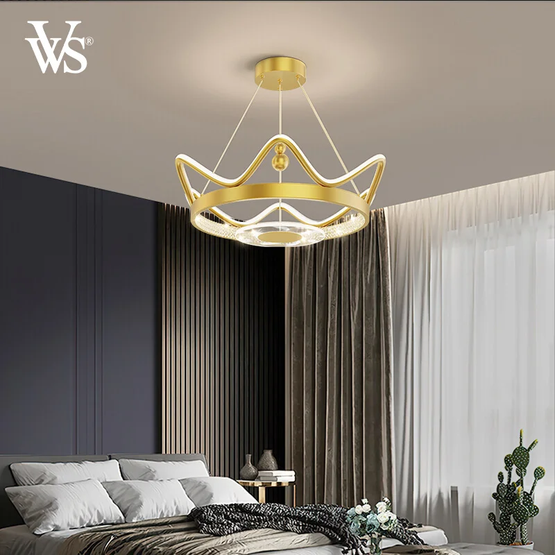 VVS high quality wholesale 50*50cm golden crown art exquisite small drop brass pendant light for villa indoor