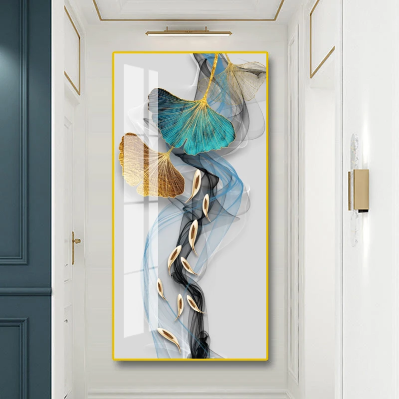 Custom Designs UV Print Modern Glass Painting Maple Leaf Fish Wall Art Crystal Porcelain Painting Aesthetic Room Home  Decor