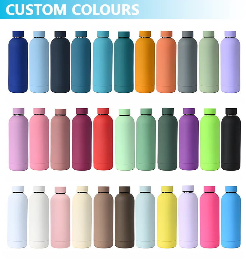 HAERS Customize Logo 500/750/1000ML Big Capacity Rubber Paint Abrasion-Proof 304/316 Stainless Steel Small Mouth Water Bottle