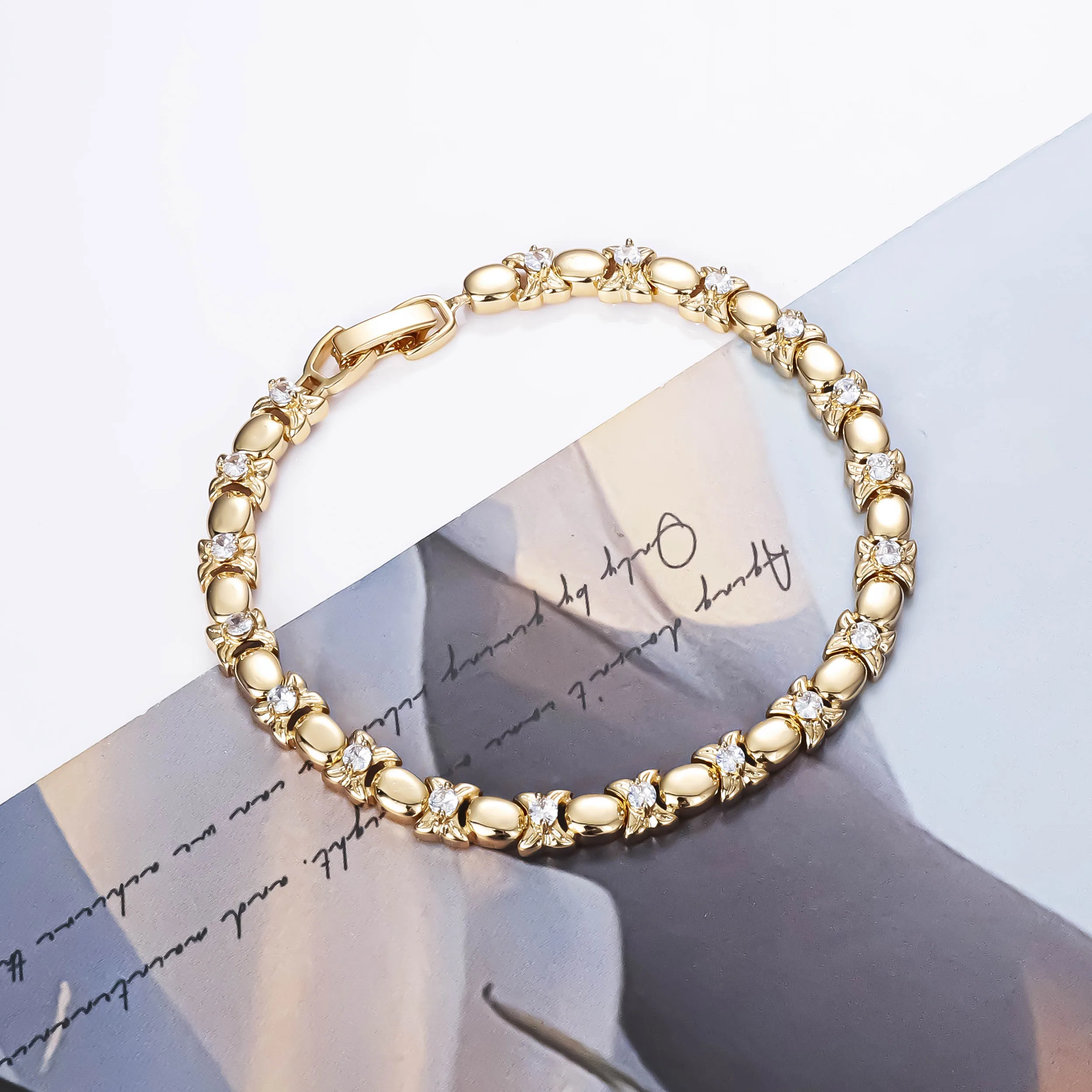 CM jewelry fashion wholesale flower hot sell 18K gold plated oro laminado 18k Zircon bracelet tennis bracelet for women