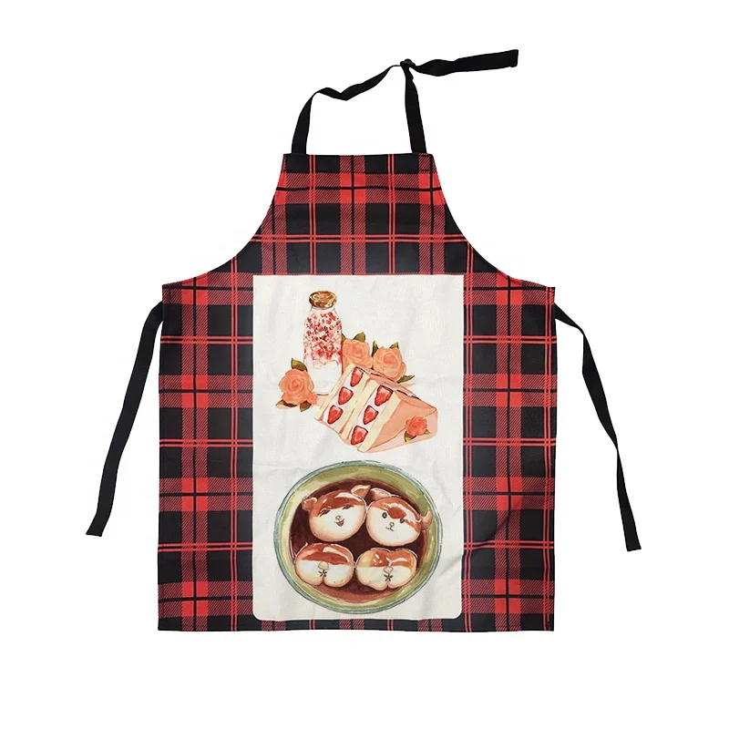Christmas Day OEM Design Red Plaid Apron Customized Logo Baking Kitchen Aprons Sublimation Blank Buffalo Plaid Aprons