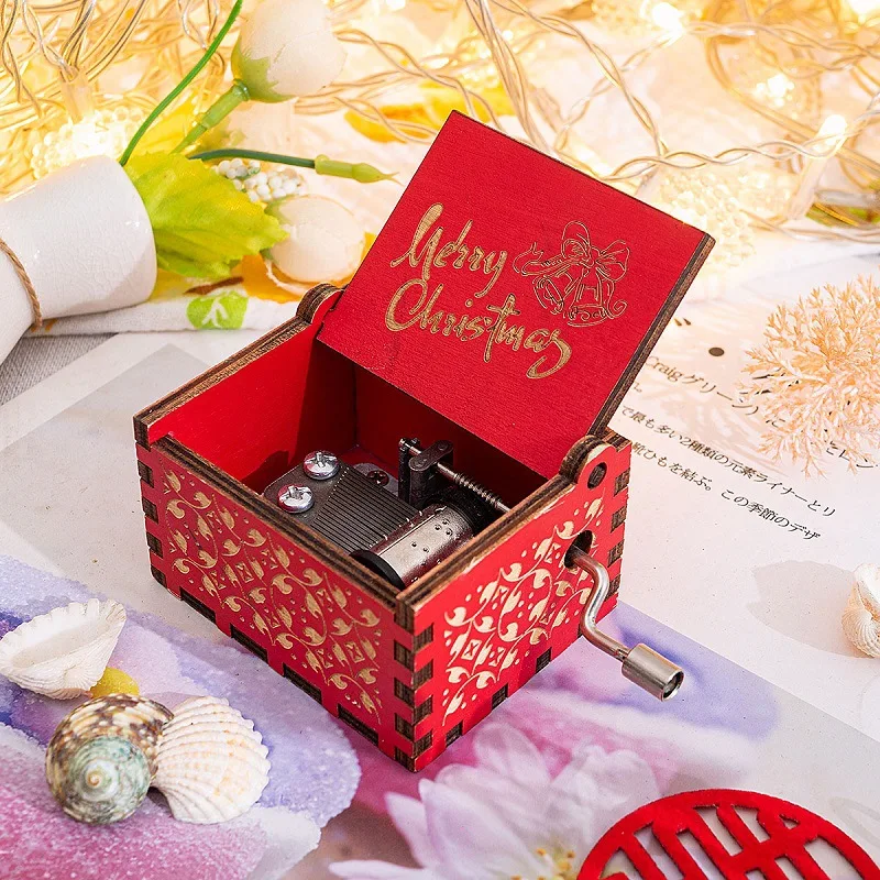 OEM Creative Gift Merry Christmas Hand Crank Mini Wood Music Box With Your Design