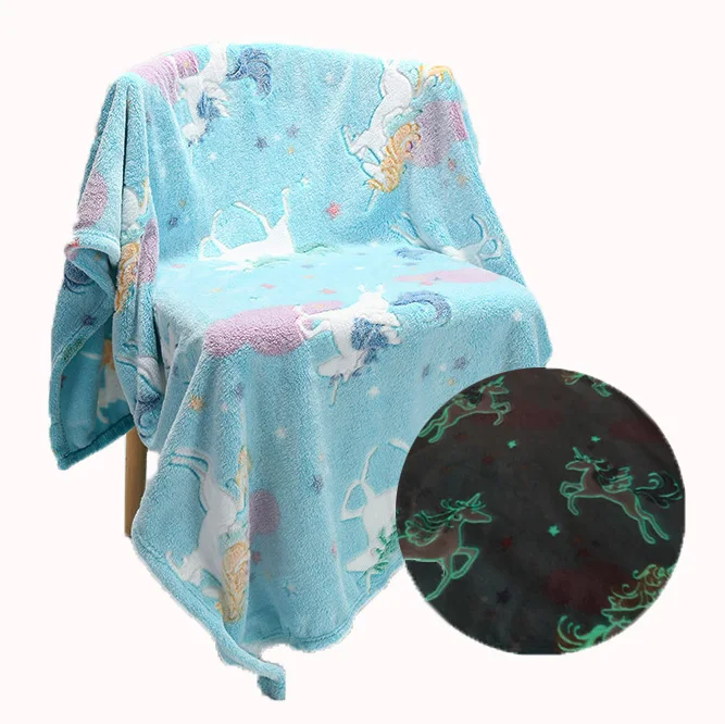 Hot sales 2023  Home textiles china luminous blanket unicorn blanket glow in the dark blanket