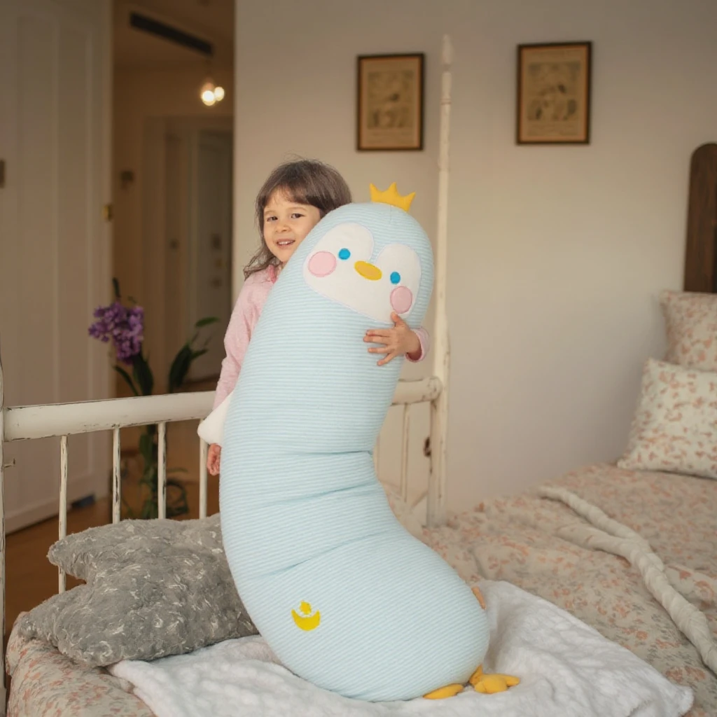 Cute Design Super Soft Baby Sleeping Animal Plush Toys Fat Penguin Hippo Comfort Dolls Long Bed Pillow Cushions