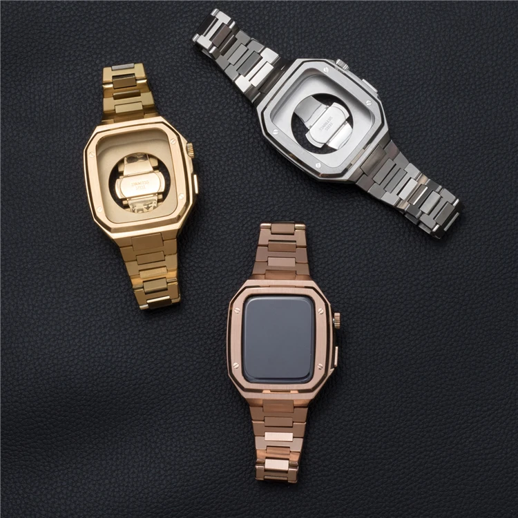 Customized Logo Smart Watch Case 45mm 44mm 41mm Parts Stainless Steel Case Strap For I Watch Series 7 Luxury Apple Watch Case