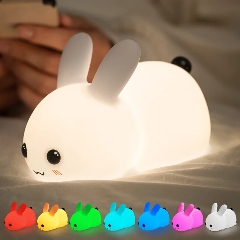 RGB Stuffed Animal Cute rabbit Figure Soft Silicone Gift Light Toy colorful light Smart Remote Control LED night Lamp