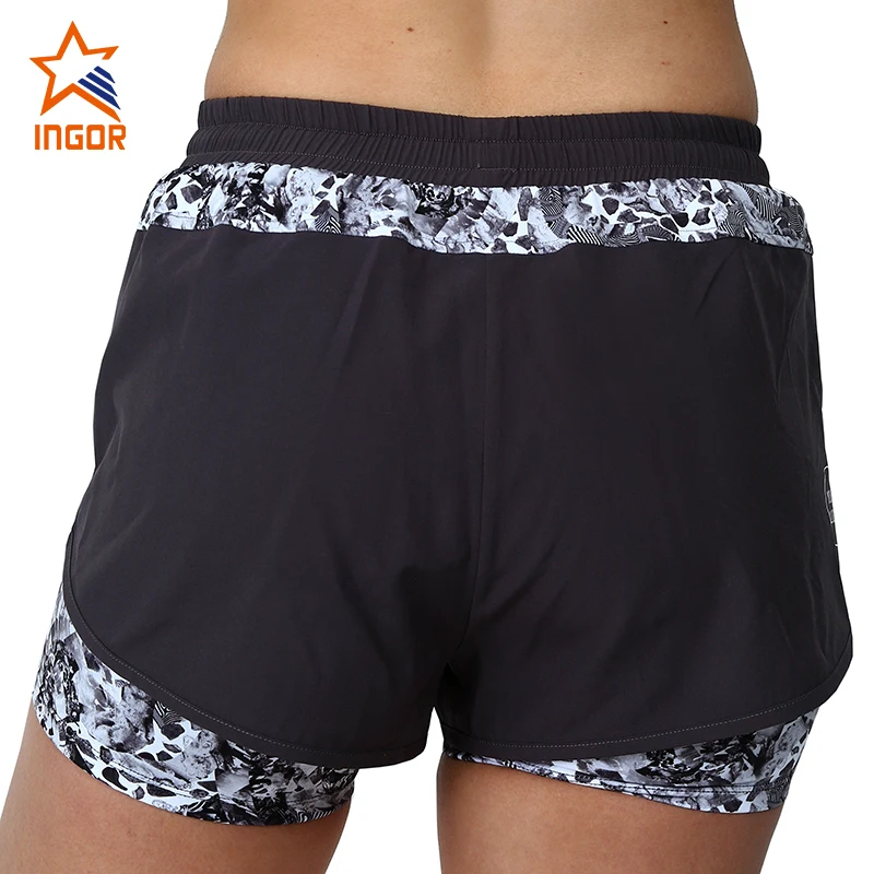Women Yoga Shorts Gym Custom Sublimation Logo Lining Black Yoga Sports Shorts Women