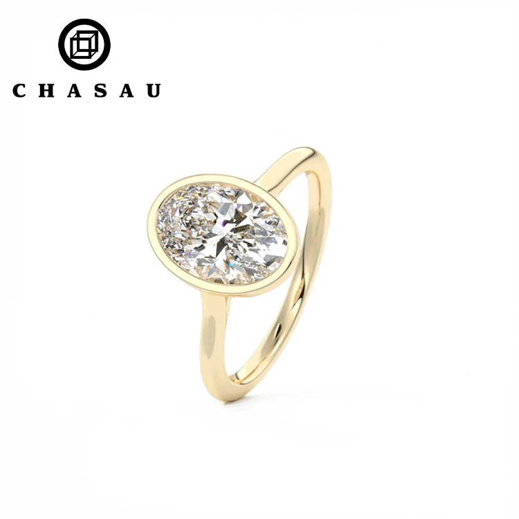 Bezel Wedding Engagement Ring Original Silver 925 Solitaire 4CT Oval Cut 5A Cubic Zirconia Lab Diamond Ring