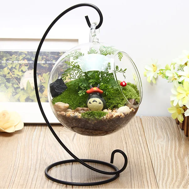 wholesale round shape glass plant terrarium hanging terrarium hanging glass ball with metal stand