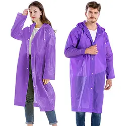 Long Translucent Rain Poncho Adults EVA Reusable Raincoat Emergency Rain Gear Jacket Hood Elastic Sleeve waterproof