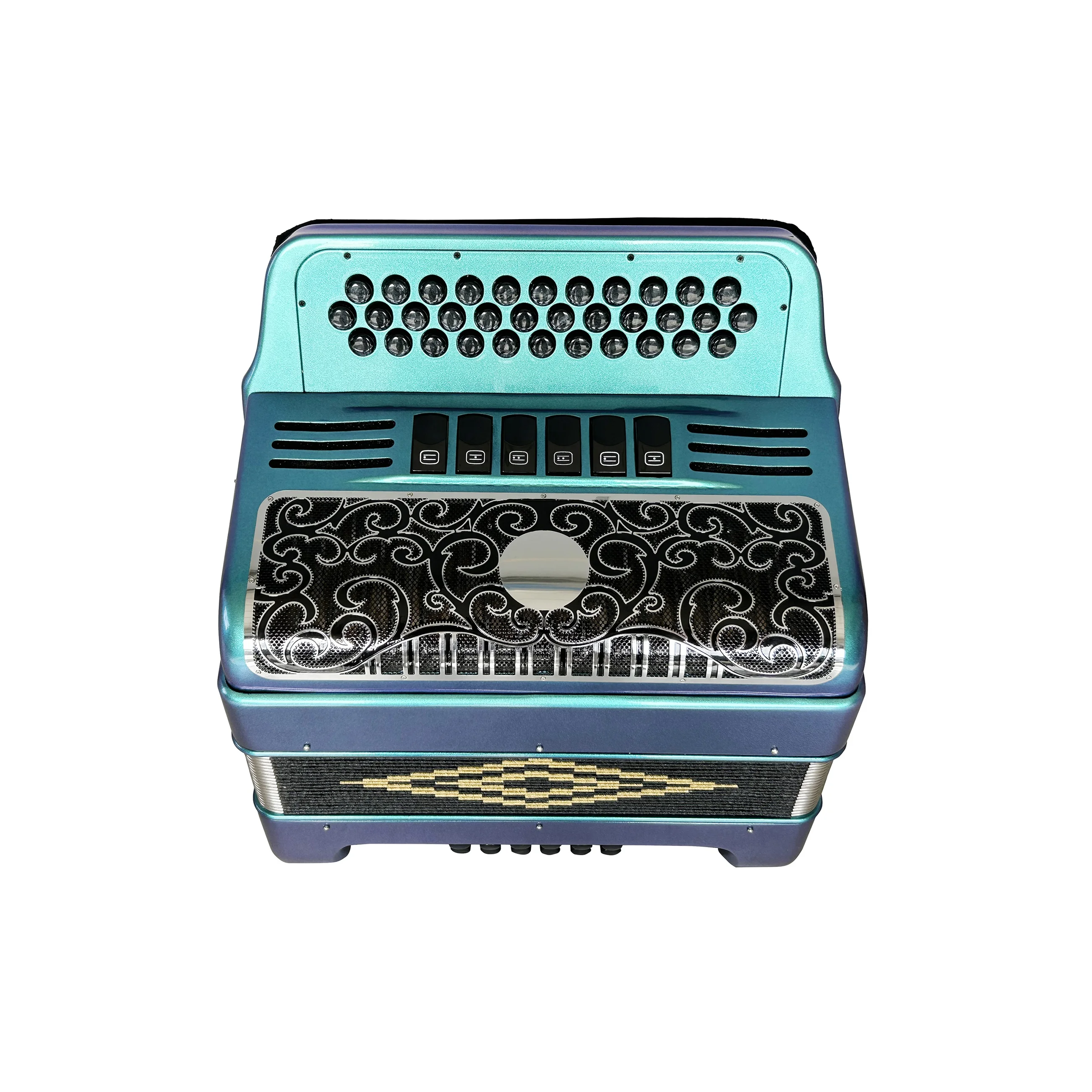 SEASOUND 34 Buttons 12 Bass 6 Registers Green Chameleon Black Silver Grill Accordion Black Buttons  Acordeon Musical JB3412E