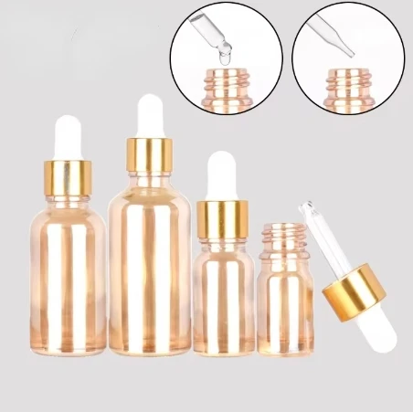 Hot Sale Custom Glass Essential Oil Dropper Bottles for Cosmetic Skin Care Pipette Container Packaging Amber Gold