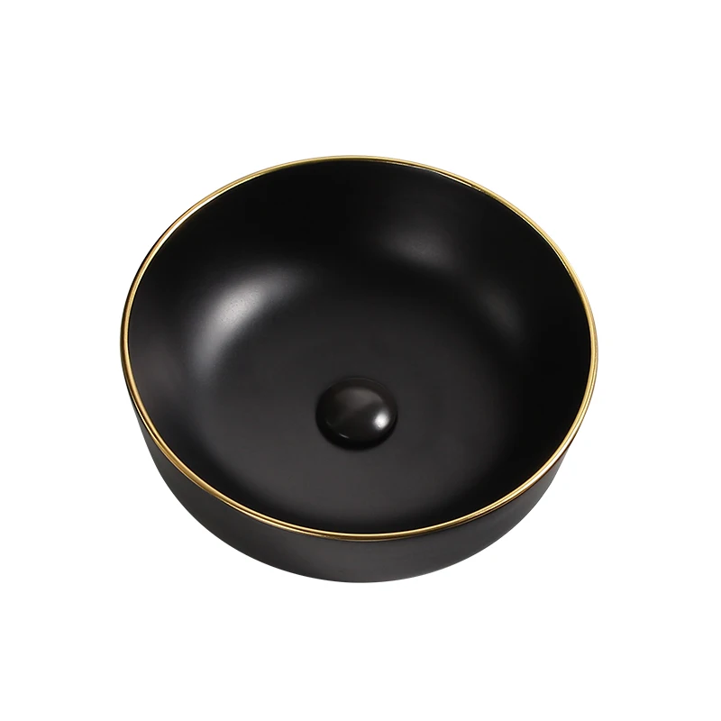 2022 new model reasonable price matte black art washbasins bathroom products sinks basin with gold line