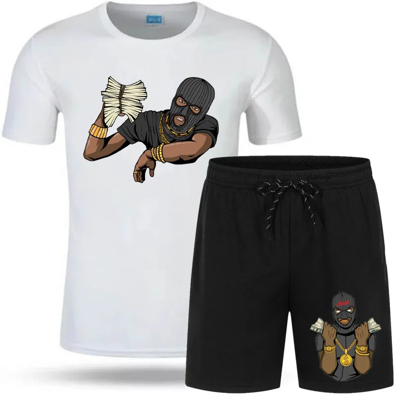 Костюм спортивный мужской из 2 предметов, Спортивная футболка, брендовые шорты с коротким рукавом и принтом под заказ, лето