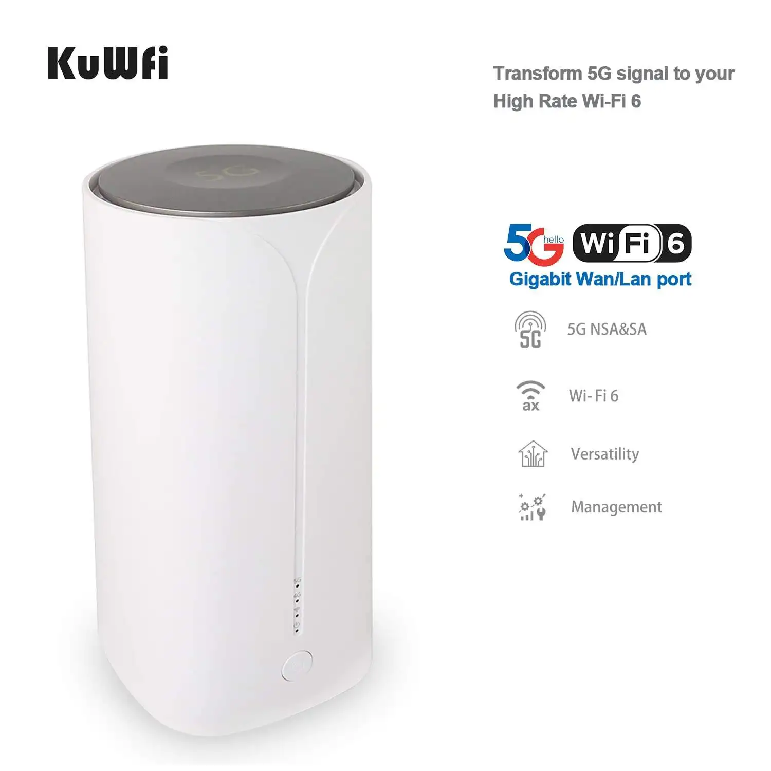 KuWfi wide wireless coverage 5g mesh wifi modem gigabit port dual band 1800Mbps WiFi6 5G router