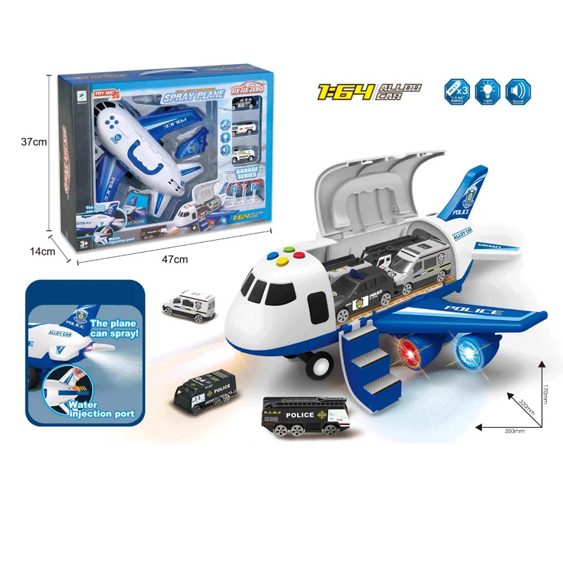 New Design Professional Fun Pretend Play Police Fire Engineering City Alloy Car Deformation Storage Aircraft spray Toys
