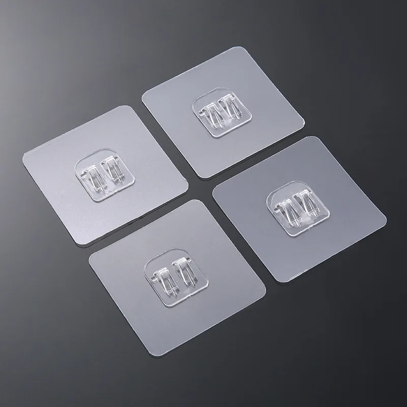 Cheap Wholesale Square Transparent Self Adhesive Heavy Duty Strong Sticky Wall Hook for Kitchen