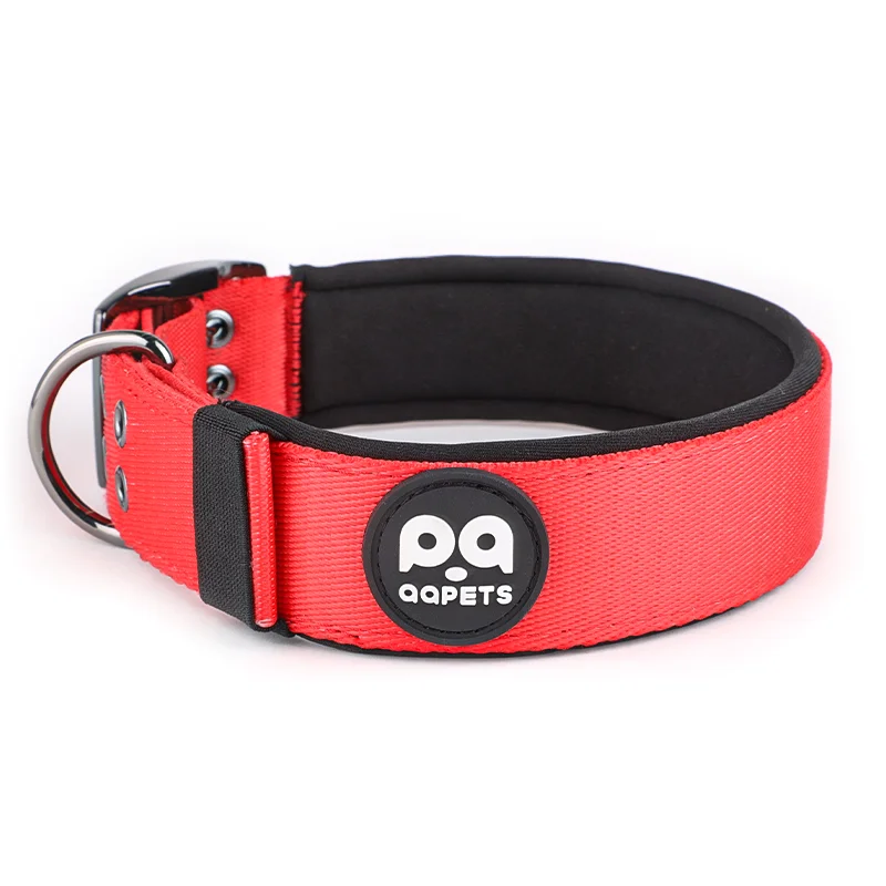 New pet products neoprene padded custom rubber logo adjustable nylon metal pin buckle large dog training  collar