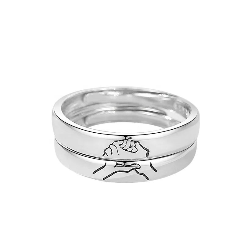 Ten fingers tightly buckled couple wedding ring sets 925 sterling silver couple rings for weddings and engagement