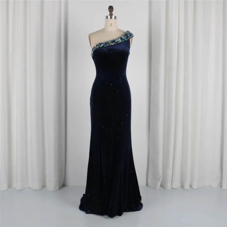 
Hot Sale Banquet Velvet Beaded One Shoulder Formal Dresses Ladies Prom Birthday Dresses With Court Train 
