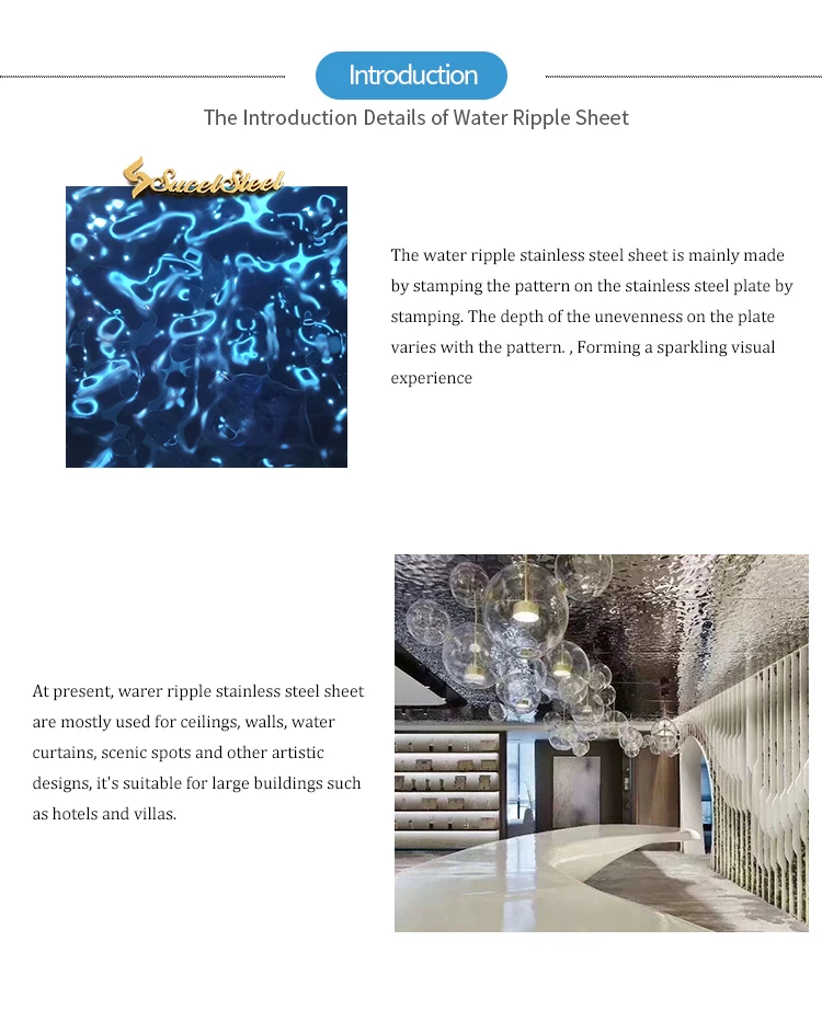 SUCEL 0.4/0.6/0.8Mm Rose Gold Water Ripple Mirror Stainless Steel Sheet For Wall Background