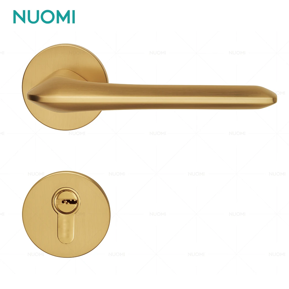 NUOMI Zinc Alloy Bedroom Door Handle Lever Lock Modern Gold Door Lock Knobs Minimalist Internal Door Handles with Lock