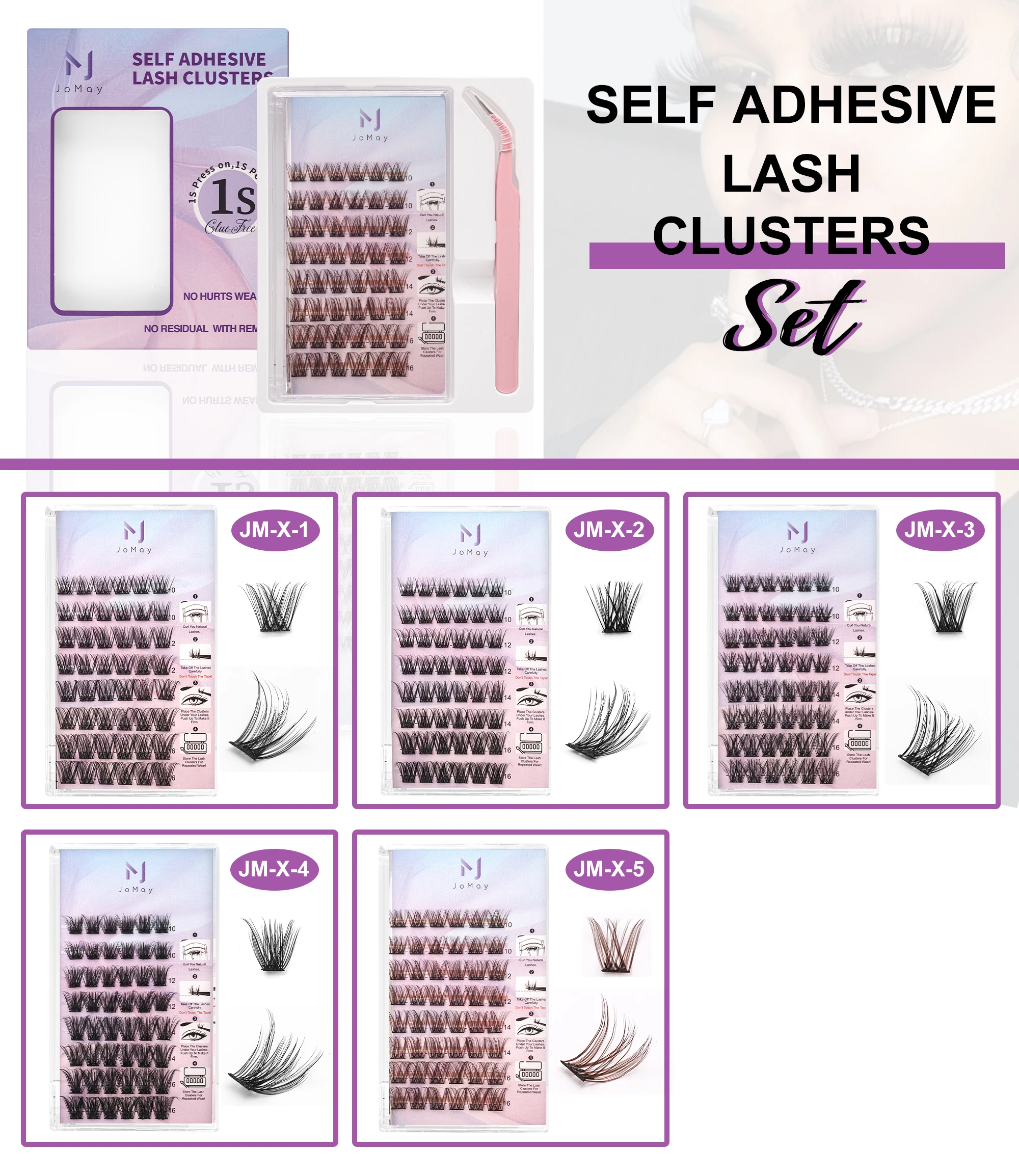 Reusable Self Adhesive Pre Bond No Glue Lash Clusters Individual Cd Fan Eyelashes press on Cluster Lashes Kit With Spikes bottom