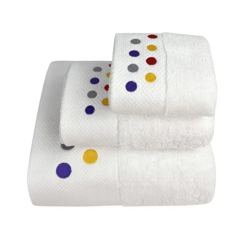 Pure 100 cotton embroidery hotel white absorbent towel bath towel set